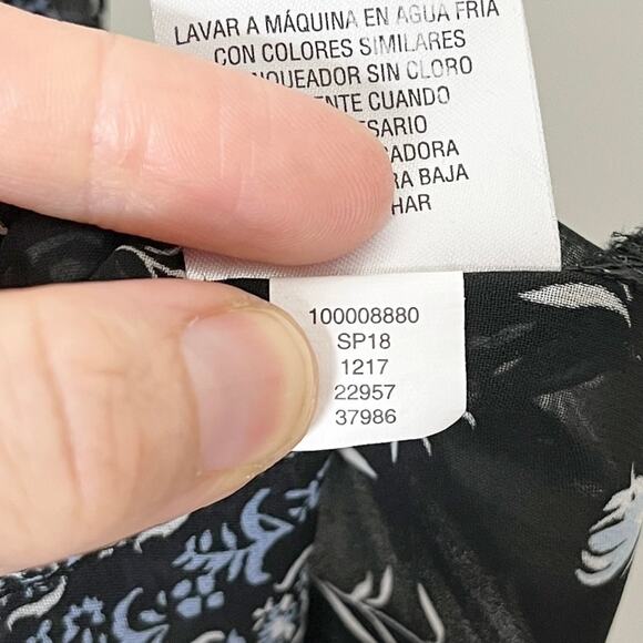 Style & Co Womens Peasant Top M Blue & Black Floral Mix Print Bell Sleeve Sheer - Picture 10 of 10